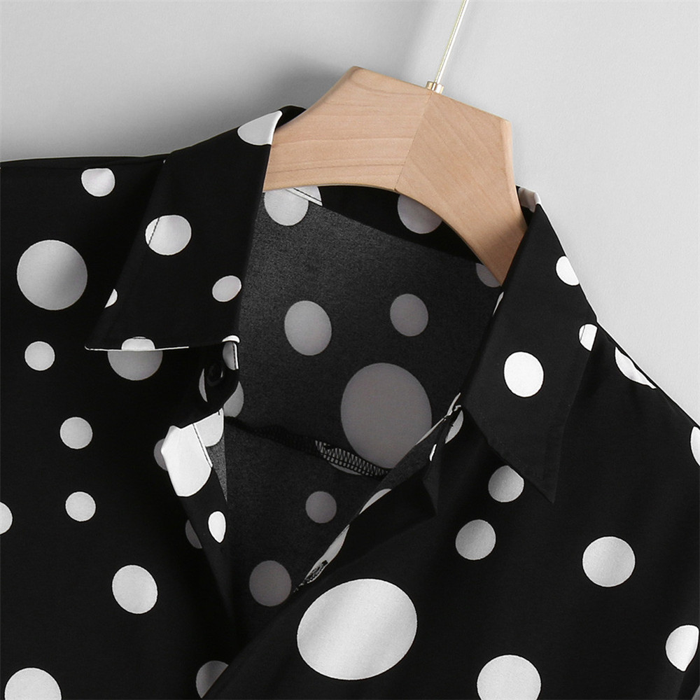 Men´s Black Long Sleeve Shirts Casual Button Down Shirts Tops Polka Dot Printed Handsome Blouse