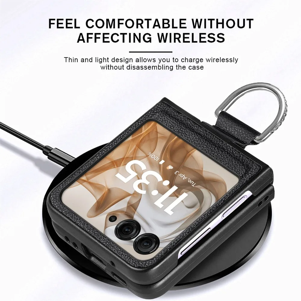 Capa de telefone luxuosa de couro pu para motorola moto razr 60 50 40 ultra com anel padrão de lichia pu tela dobrável capa protetora traseira