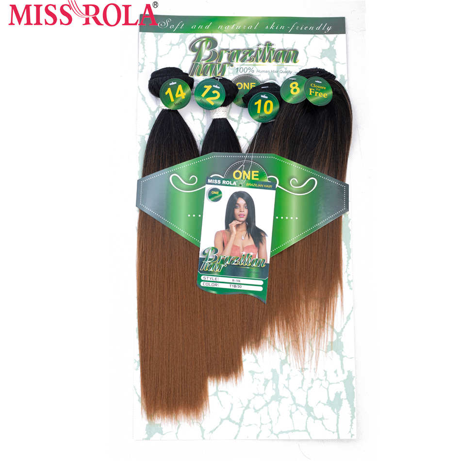 Miss Rola Synthetic Straight Hair Weft Ombre Colored Hair 8-14inch 4+1pcs/Pack 200g T1B/30 Weaving Bundles With Free Closure: T1B/30