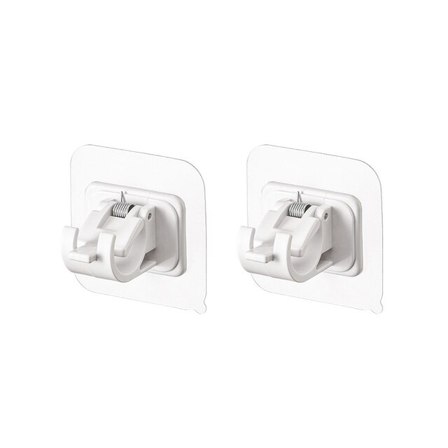 Soporte de barra ajustable de cortina sin clavos, ganchos de abrazadera, soporte Adhesivo de pared para cortina, gancho fijo para colgar, 2 uds.: Blanco