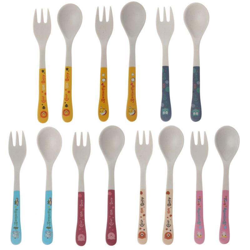 2 stuks/set bamboevezels milieuvriendelijk schattige lepel vork kinderservies baby lepel vork