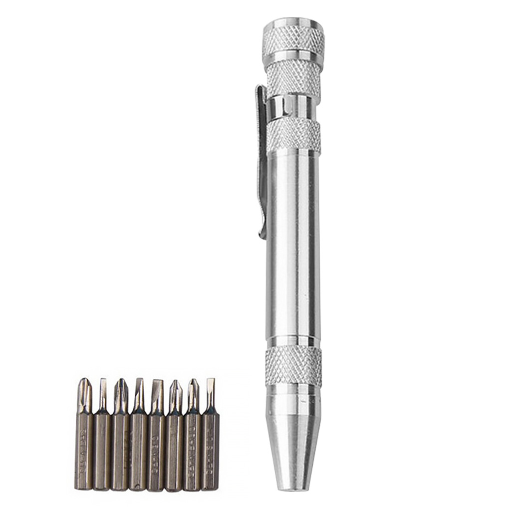 8 In 1 Mini Precision Pen Screwdriver Repair Pen Tool Alloy Precision Gadget for Home Improvement Computer Screwdriver Set Pen: Silver