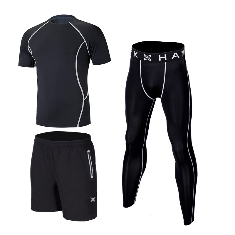 Kompressionslaufanzug für herren, Basketball-fitnessshorts, eng anliegender sportlaufanzug für herren, fitnessstudio-sportbekleidung, schnelltrocknender Joggen-laufanzug: 3641638642 grau / S