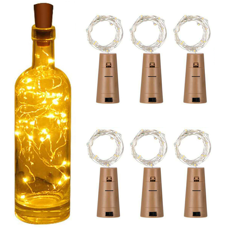 Guirnalda de luces LED con corcho para botella de vino, guirnalda de luces alimentadas por batería, decoración para de Navidad, boda y Bar, 6 uds.