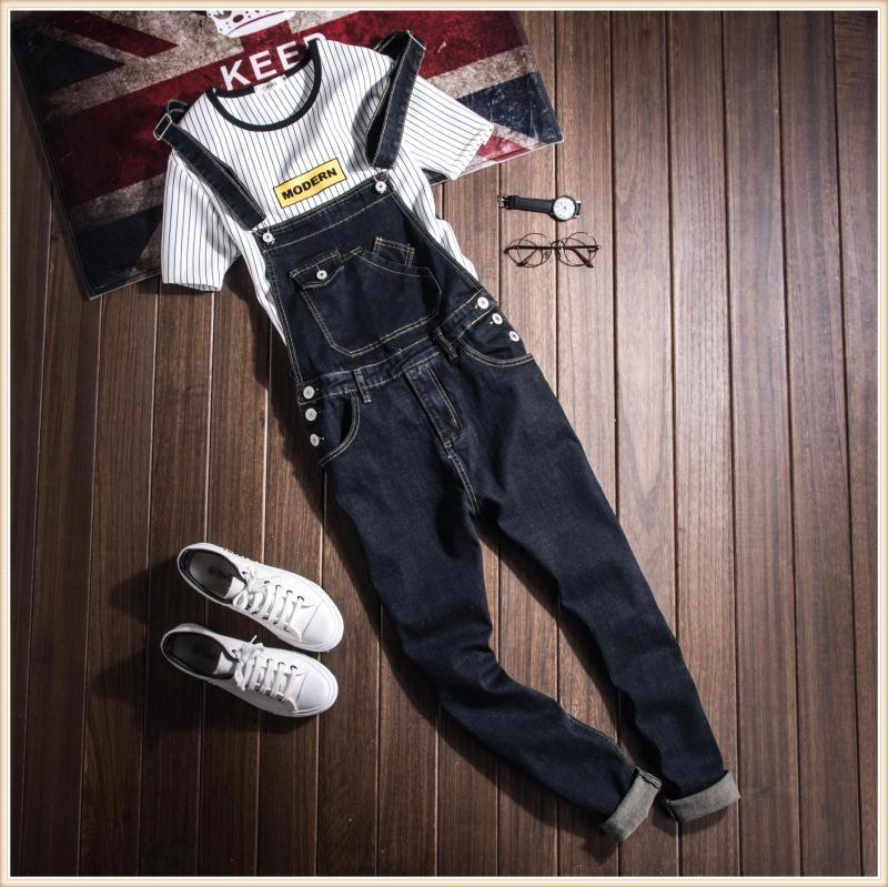 Korean style hip hop Plus Size 4XL Black Denim Slim Jumpsuit Male Suspender Bib Long Pants Casual Jeans Overalls 060806