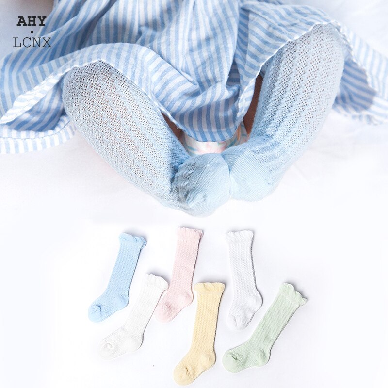 4 Pairs/Lot Baby Long Socks Newborn Kids Knee High Socks Non-slip 0-2 Years Cute Infant Girls Boys Cotton Mesh Soft Sock