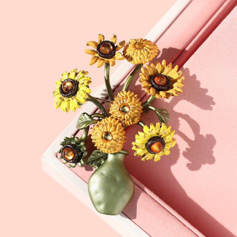 Broches de florero de girasol Retro para mujer, broche de otoño e invierno, accesorios de ,