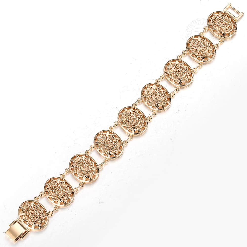 585 Rose Gouden Armband Armband Voor Vrouwen Uitsnede Gesneden Bloemen Wijnstok Ovale Polsband Sieraden Vriendschap CB19