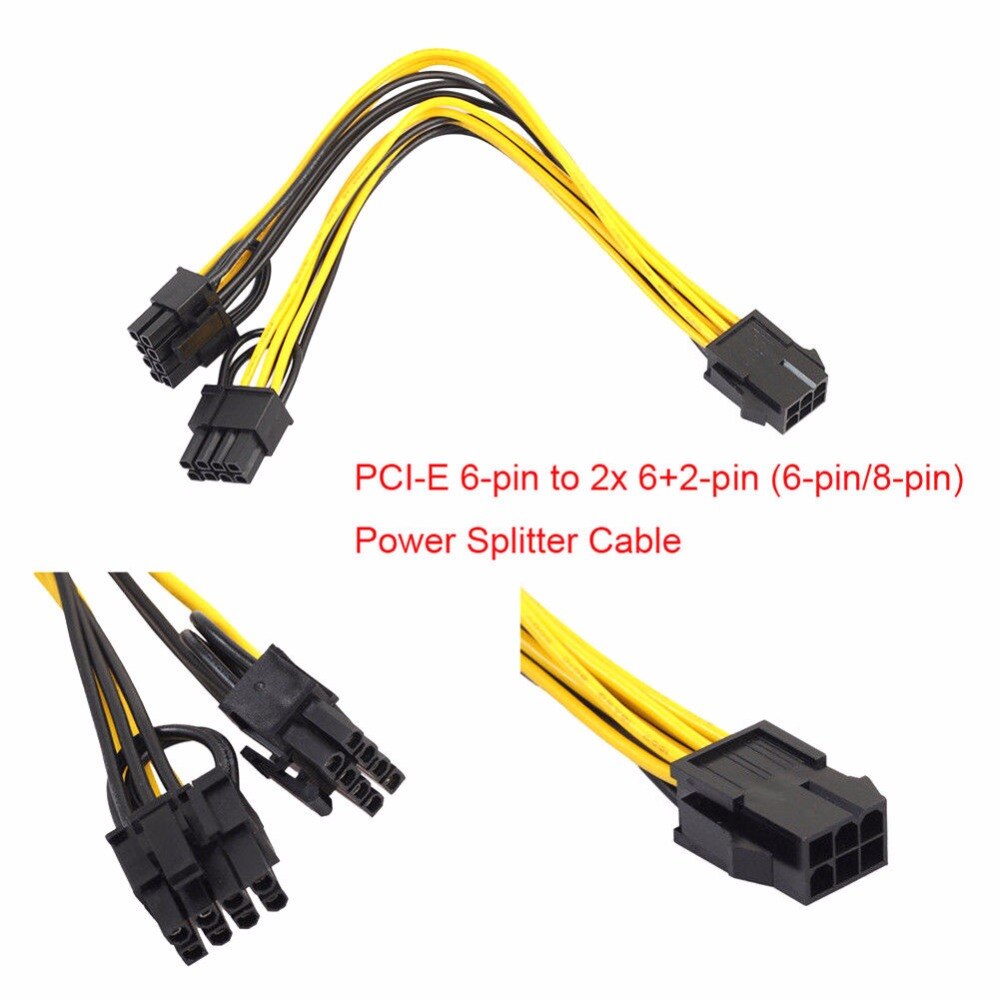 PCIE PCI-E 6 Pin to Double 6+2 pin (6-pin/8-pin) Graphics Video Display Power Cable PCI-Express 6pin Power Extension Cable Cord