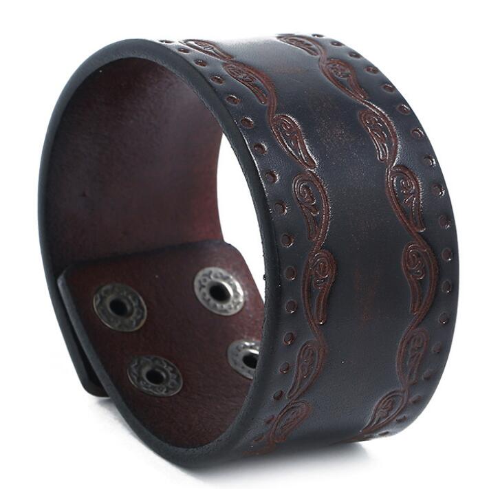 Punk Zwart Bruin Brede Lederen Polsbandjes Manchet Armband Gothic Casual Vrouwen Mannen Biker Eenvoudige Charme Bangle Vintage Sieraden