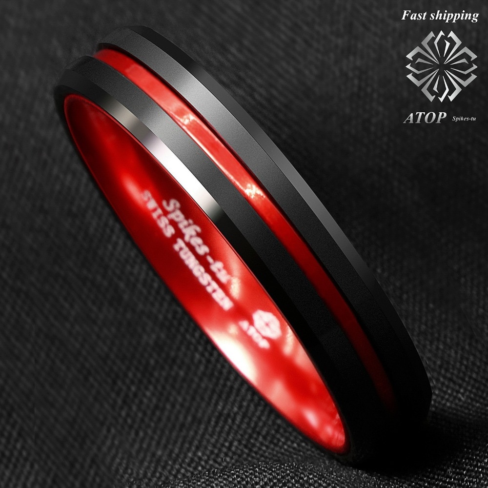 6mm Black Tungsten Carbide Dunne Rode Lijn Wedding Band Ring ATOP mannen Sieraden