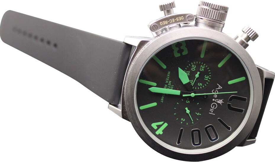 Klassieke heren sporthorloge met zwarte rubberen klassieke u-vorm, automatisch mechanisch, zelfopwindend horloge met linkse haak, big 50mm boat horloges: 10