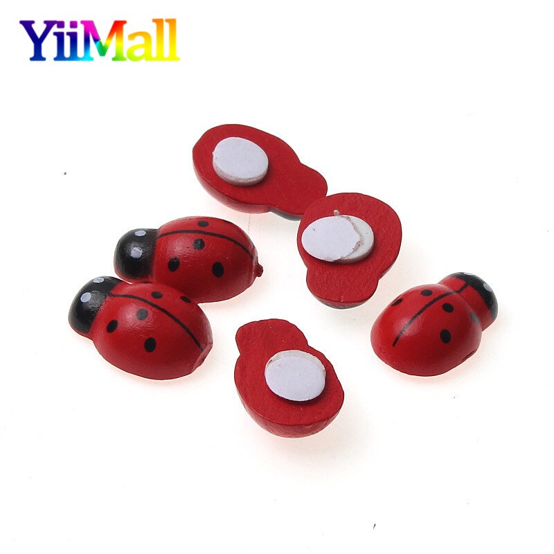 100pcs Manual Mini Wooden Red Ladybug Self-adhesive Stickers Fridge Magnets Wall Stickers Scrapbooking Home Decoration: 18x24mm 30pcs