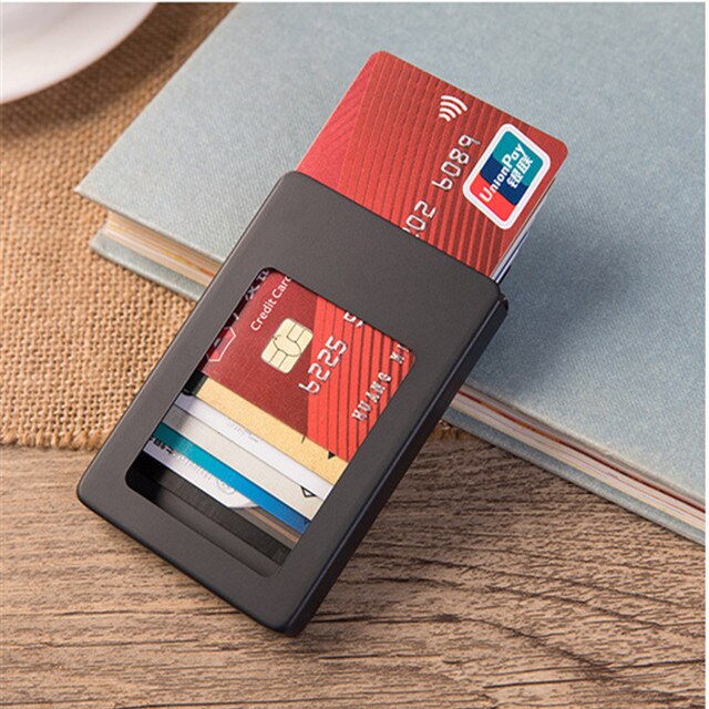 Minimalist Slim Card Holder for Men and Women Aluminum Alloy Card Case Credit Card Holder Box: Black