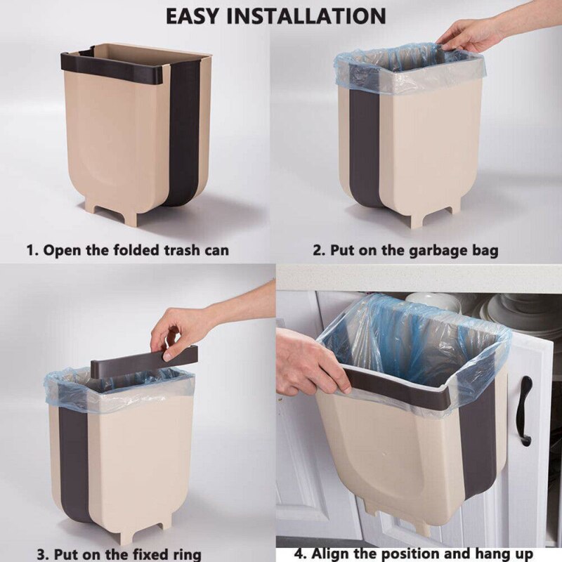Folding Waste Bin Kitchen Cabinet Door Hanging Trash Bin Wall Mounted Trashcan For Kitchen Bathroom Toilet Car Waste Storage