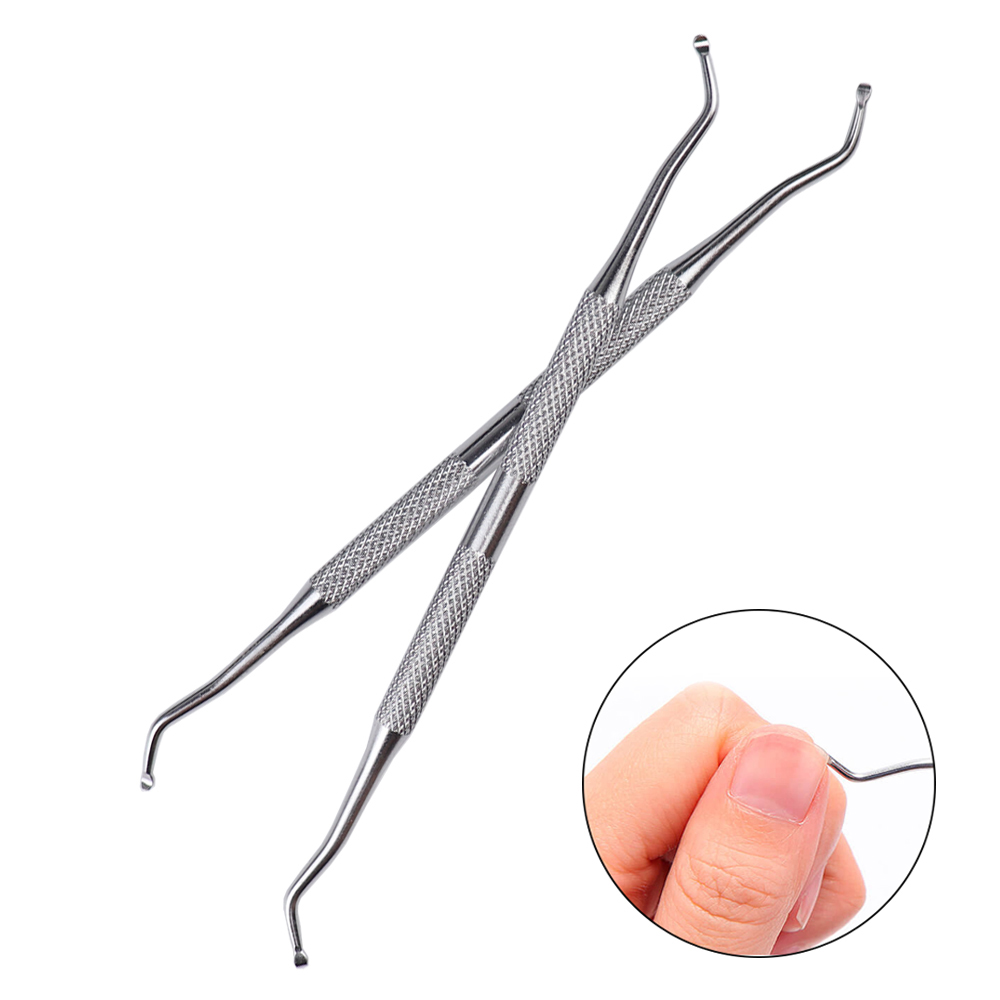 Colher levantador de unha encravada, cabeça dupla, ferramenta de manicure e pedicure, pés, limpeza de sujeira, em aço inoxidável