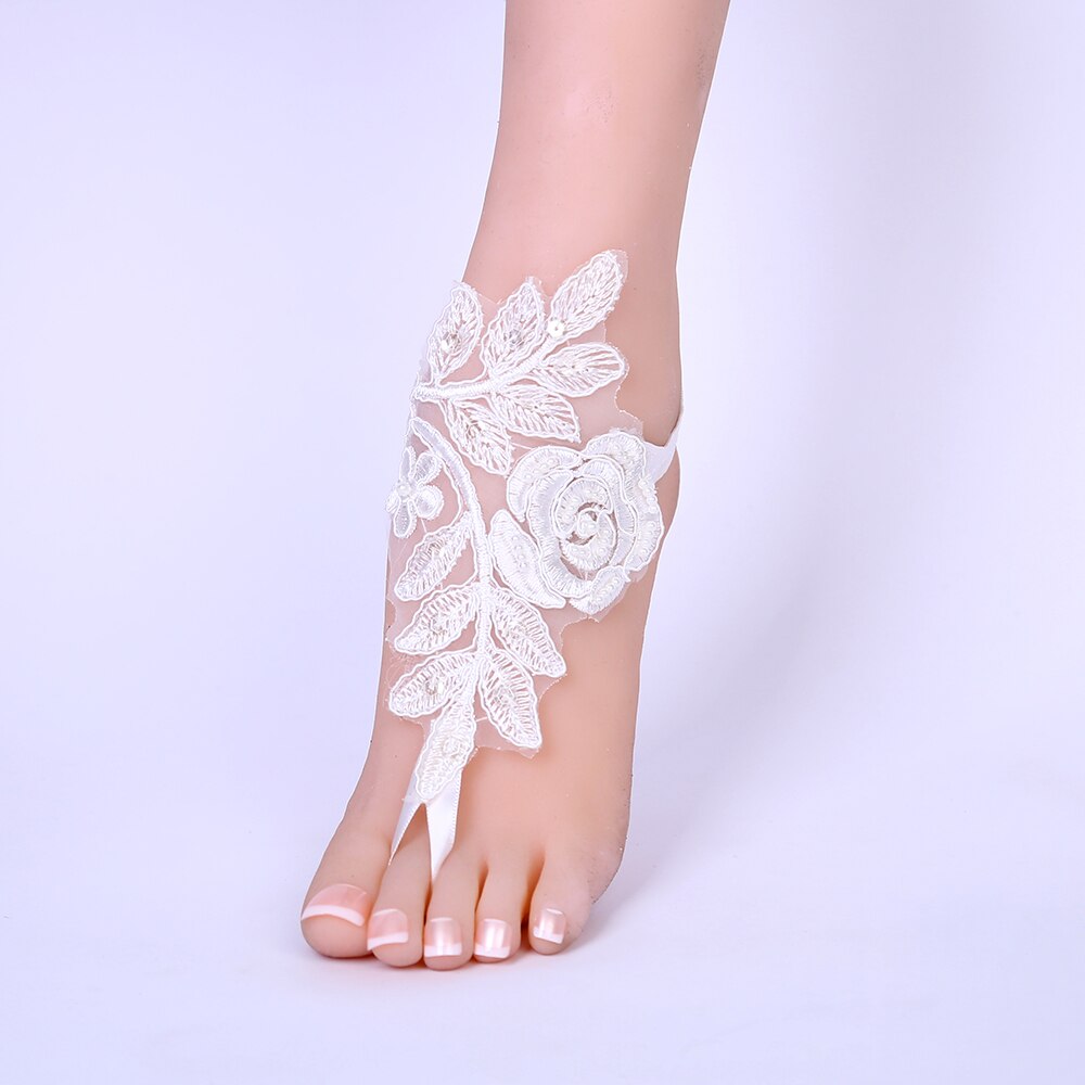 Foot Chain Lace Ankle Bracelet Bridal Beach Wedding Barefoot Sandals Women white black