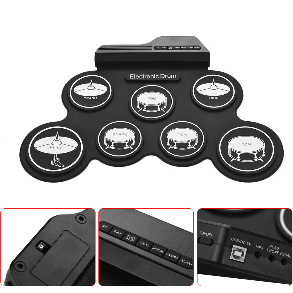 Elektronische Drumstel Usb Roll-Up Siliconen Drums Pad Digitaal Opvouwbaar Elektrisch Draagbaar Compact Formaat Kit Hand Oefenen Met Pedaal