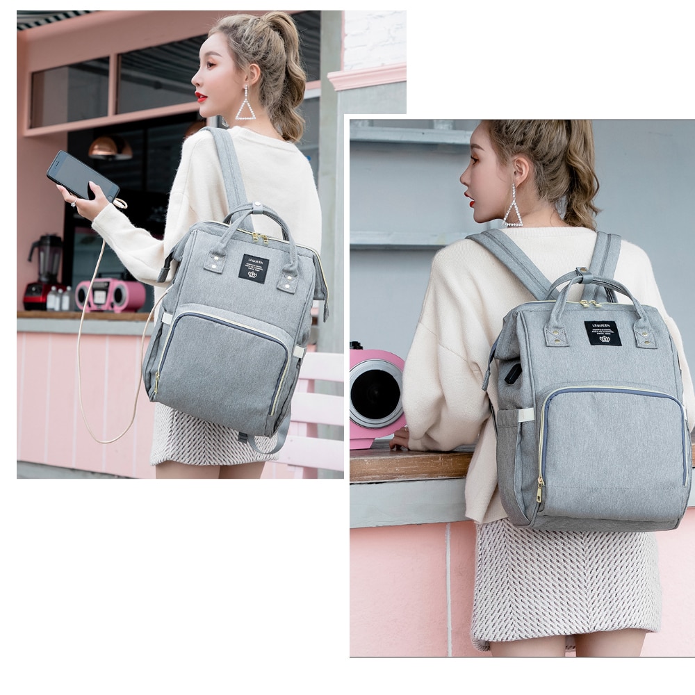 Diaper Bag Backpack Lequeen Large Baby Bag with Changing Pad Travel Back pack Built in USB Waterproof Maternity Bag