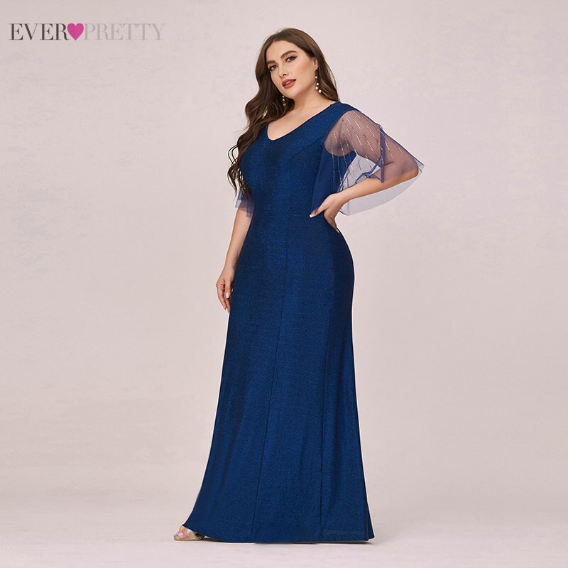 Plus Size Royal Blue Moeder Van De Bruid Jurken Ever Pretty Lange Mermaid V-hals Formele Elegante Party Gown EP00493SB vestidos