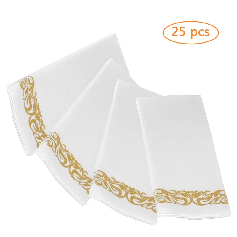 25 Stuks Wegwerp Servetten Handdoeken Rose Goud Zilver Decoratieve Badkamer Folie Papier Voor Etentje Bruiloft Verjaardagslevering: Gold