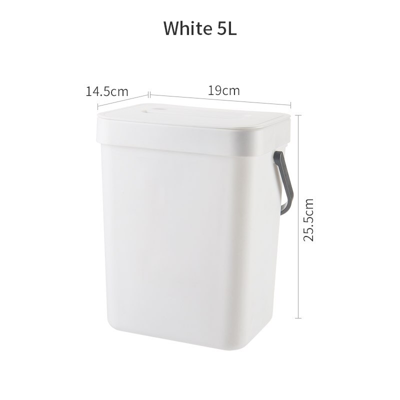 3/5/7L Hanging Trash Can for Kitchen Nordic Wall Mounted Bathroom Trash Bin Wastebasket Toilet Bucket with Cover Ashcan: White-5L