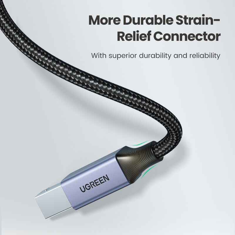 UGREEN-Cable USB para impresora 2,0, Cable trenzado tipo A macho A tipo B, Cable USB de alta velocidad para Escáner de impresora Epson Canon