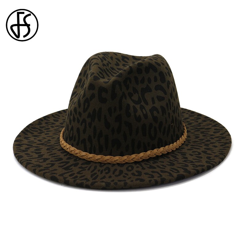 Fs dames vintage brede rand vilt fedora hoeden luipaardprint heren wollen panama jazz pet khaki legergroen wijnrood beige grijze hoed
