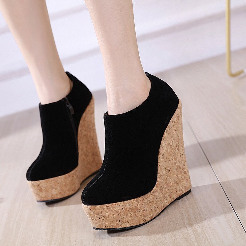 Zapatos de mujer calzado de mujer con punta redonda, vestido cómodo, cuñas concisas, tela aterciopelada sólida