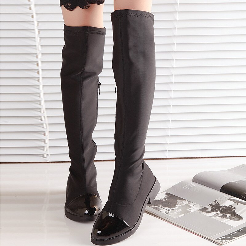 Herfst Meisjes Knie-Hoge Laarzen Mode Winter Schoenen Over De Knie Casual Kids Laarzen Zwarte Kinderen Schoenen Pu + doek Meisjes Laarzen