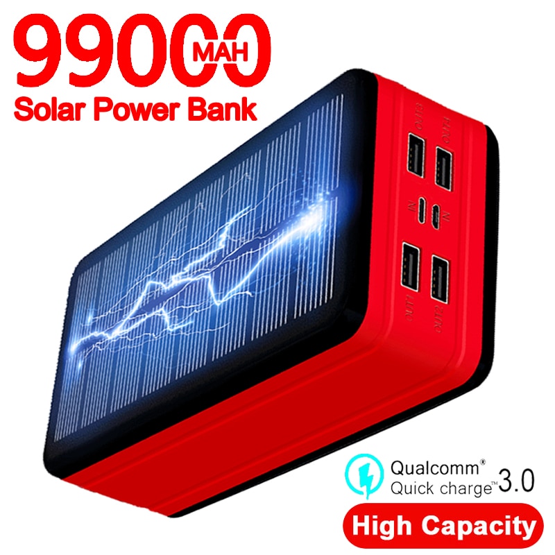 99000MAh powerbank na energię słoneczną przenośna ładowarka o dużej pojemności doprowadziło wodoodporna zewnętrzna moc banku dla inteligentnego telefonu