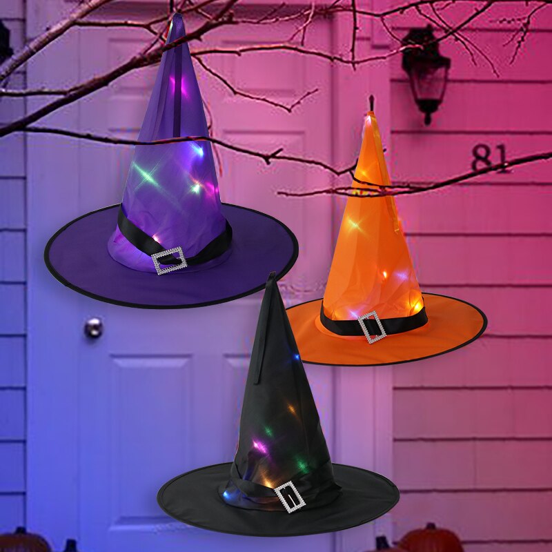 Sombrero de bruja LED brillante para Halloween, sombrero de bruja para decoración de de Cosplay, gorra de juguete