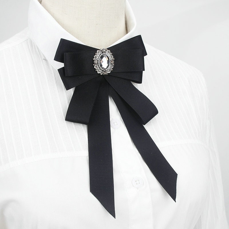 Mode Vlinder Knoop Lint Diamant Bowtie College Dames Wit Rhinestone Shirts Strikje Cadeau Voor Vrouwen Accessoires