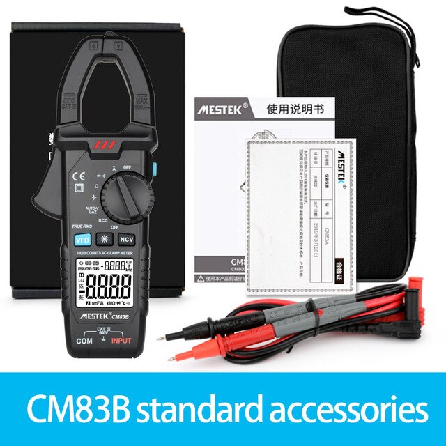 MESTEK Digital Clamp Meter 600A AC Current AC/DC Voltage Ohm True RMS Auto Range VFD Capacitance NCV Tester Ammeter Multimeter: CM83B