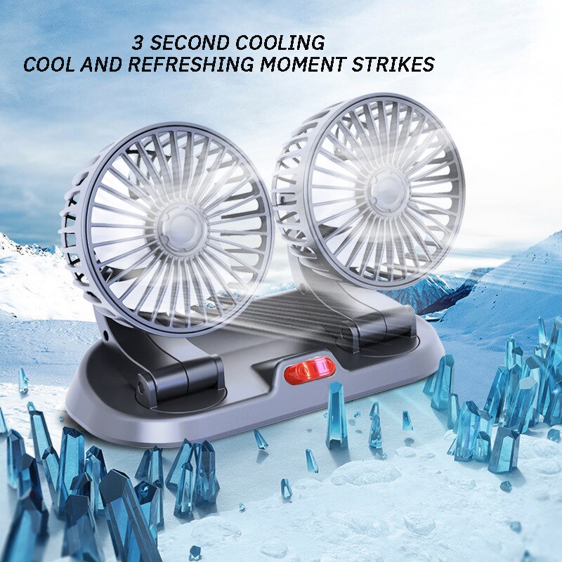 Ventilador de coche de doble cabeza, dispositivo de refrigeración de 5V, 12V y 24V, Usb, 2 velocidades, ajustable, accesorios de coche, regulación del viento