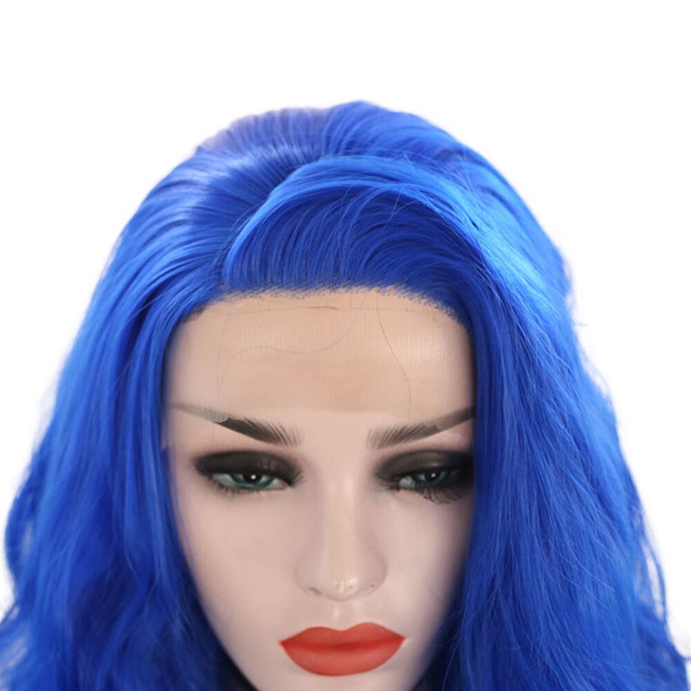 QUINLUX WIGS Blue Wavy Synthetic Lace Front Hair For Women Artist Makeup Beauty Wigs Glueless Heat Fiber Cosplay Costume Wig