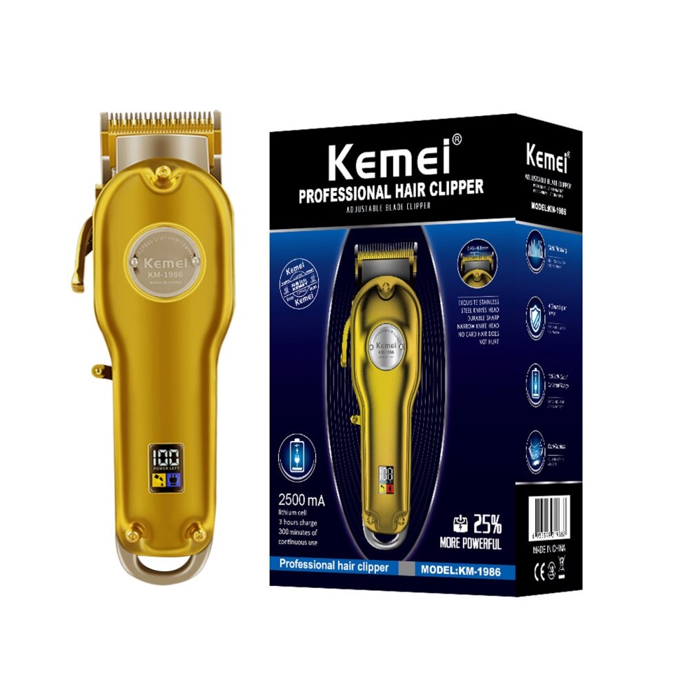 100-240v kemei uppladdningsbart hårtrimmer hårklippare hår rakning maskin hårskärning skägg elektrisk rakhyvel: Guld km -1986