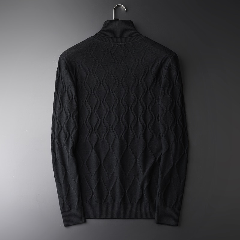 Suéter de cuello alto de invierno Para Hombre, Slim Fit negro con personalidad de diamante, de entramado, Chompas Para Hombre, jerséis Para Hombre