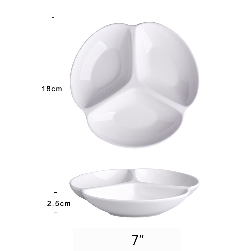 （7 Inch）Three-divided Plate Ceramic Tableware Porcelain Plates For Food Fruit Dessert Candy Dish: S