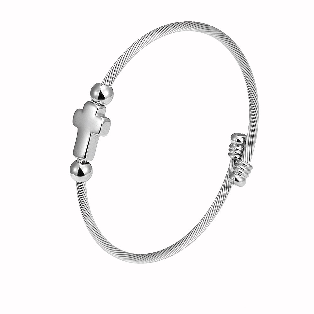 Trendy Jesus Cross Charm Rvs Hennep Touw Gesp Open Bangles Kruis Manchet Armband Voor Mannen Vrouwen Unisex Sieraden: Silver