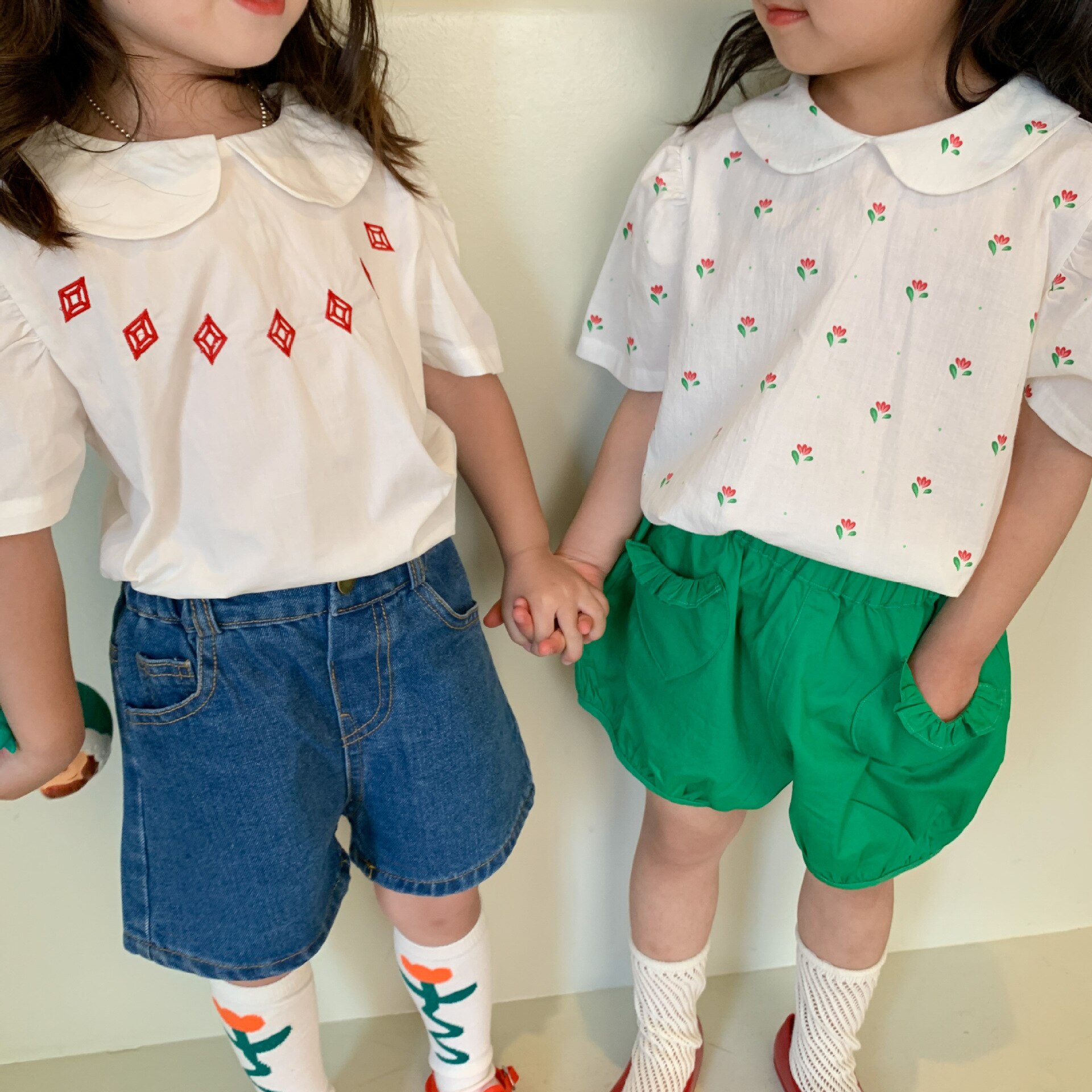 Deer jonmi 2022 Summer Baby Girls camicette carine manica corta ricamo stile coreano top camicie Casual per bambini