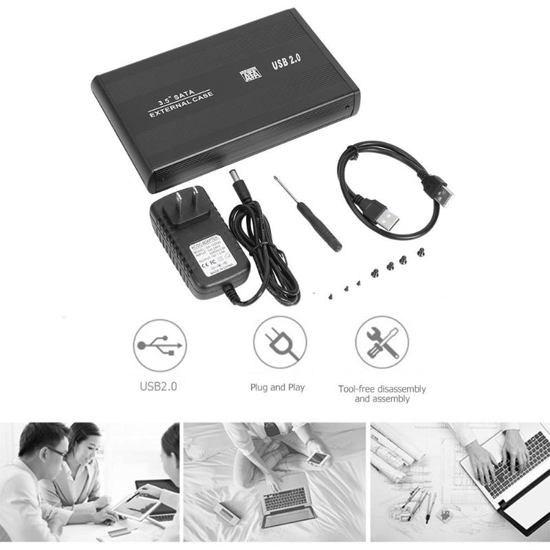3.5 inch USB 2.0 to SATA Port HDD Hard Disk Drive Enclosure Case Box SSD Hard Drive Enclosure 480Mbps HDD Case