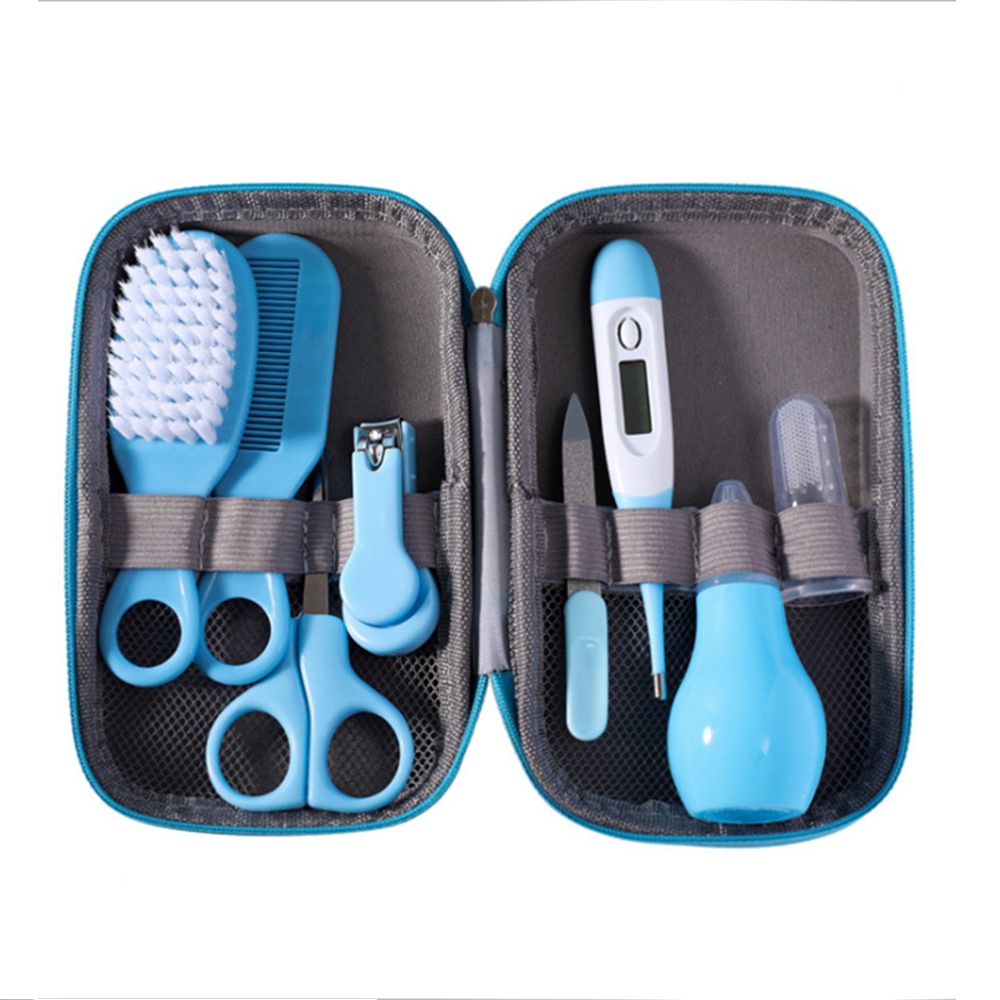 8pcs/set Baby Care Kit Baby Hygiene Kit Nail Scissors Clipper Portable Infant Child Healthcare Tools Sets for Toddler: Blue