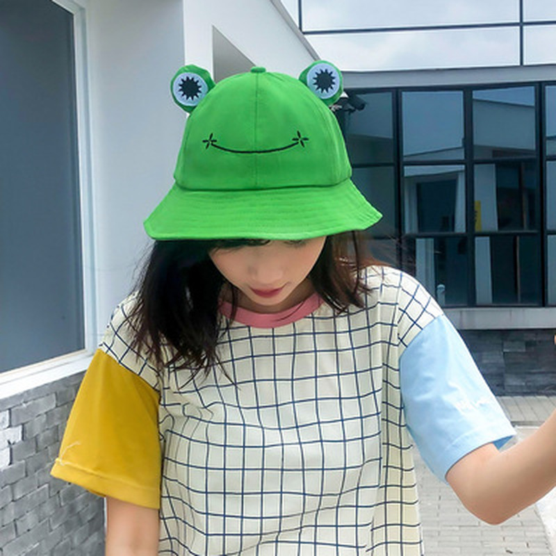 Cute Frog Letter Bucket Hats Women Cover Fisherman Cap Hat For Adult Women Sunscreen Summer Outing Hat