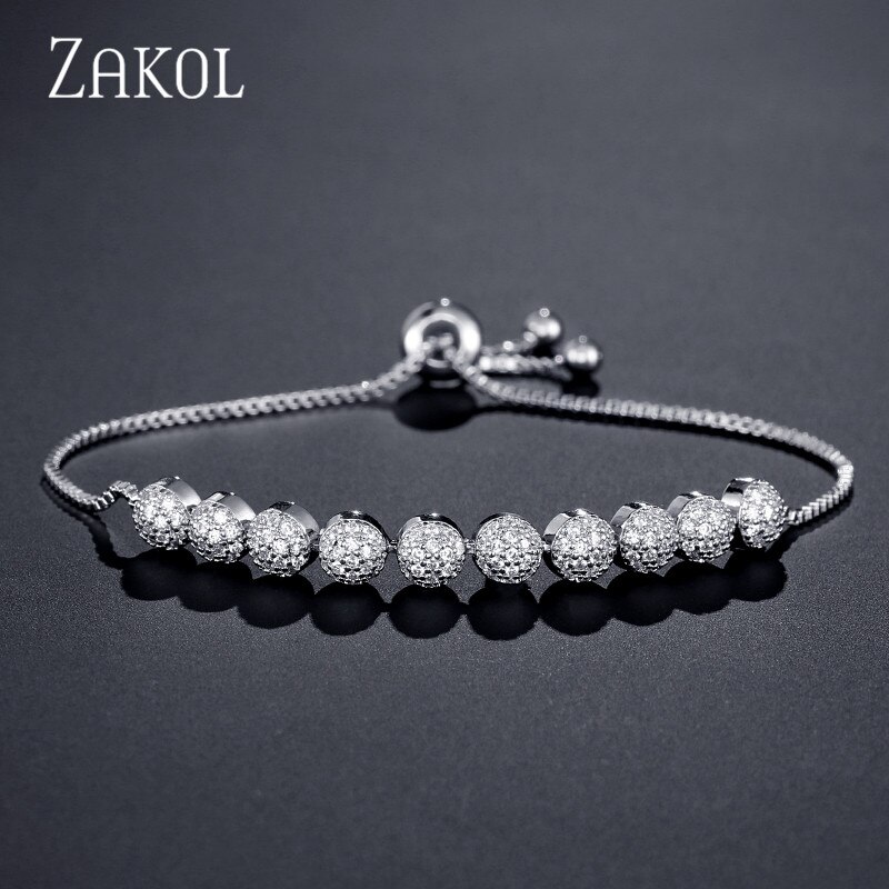 Zakol Semi-Cirkel Shining Aaa Zirconia Crystal Pave Verstelbare Cz Armbanden Voor Vrouwen FSBP2059: Rhodium plated