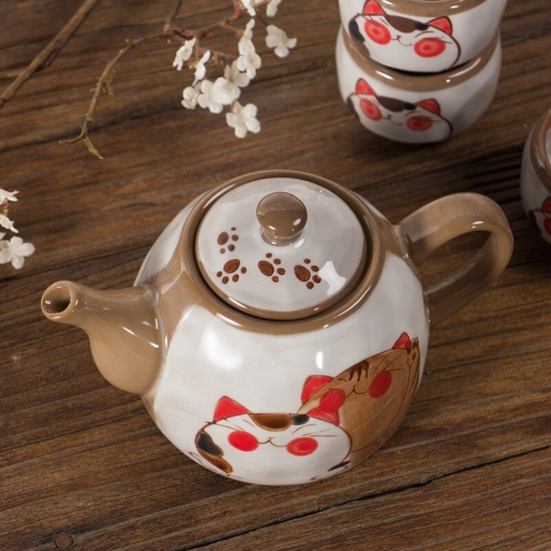 Japanese Style Hand Painted Cute Cat Teapot Ceramic Household Teacup Porcelain Office Kettle Kung Fu Drinkware Tea Set
