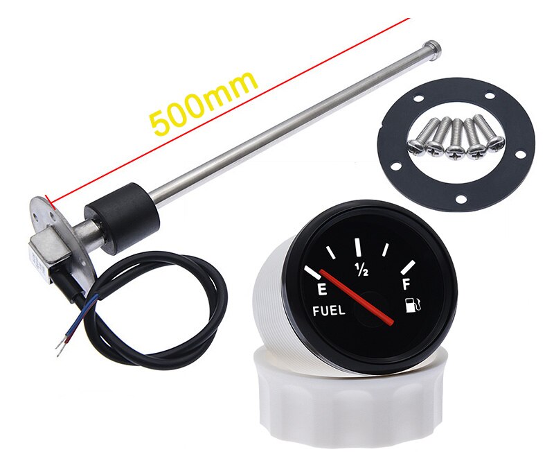 100-500mm 0-190 Ohm Fuel Level Sensor With 52mm Fuel Level Gauge Fuel Level Meter With Red Backlight Oil Indicator Range: 500MM SET