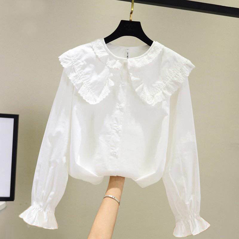 2022 primavera autunno ragazze camicetta bavero camicia a maniche lunghe pizzo di cotone bambini ragazza top camicetta abbigliamento moda per bambini per bambino B10: 12T