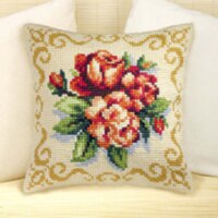 1flowers 04 DIY Needlework Kit Acrylic Yarn Embroidery Pillow Tapestry Canvas Cushion Front Cross Stitch Pillowcase-: Light Yellow