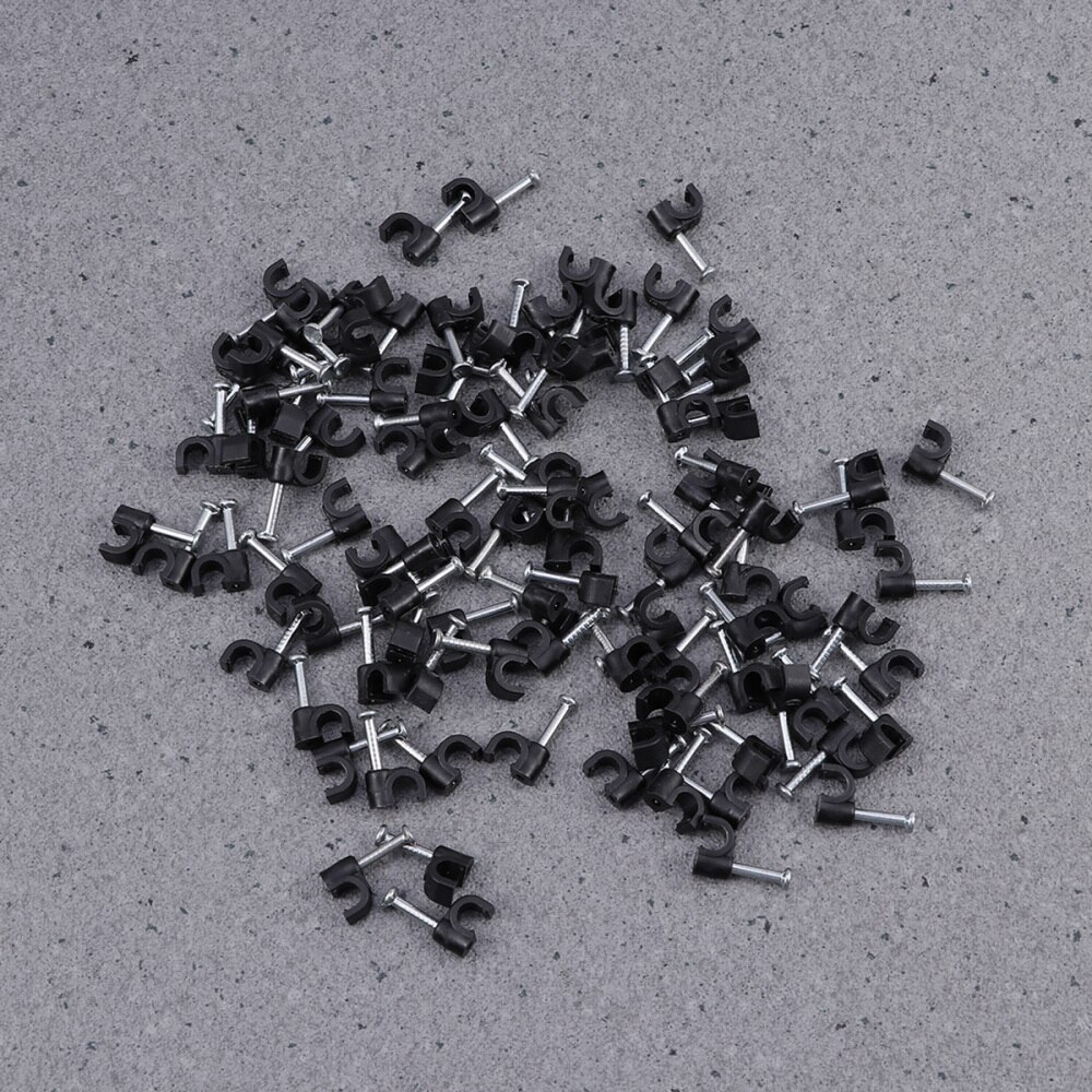 100pcs 4mm Cable Clip Wire Cord Fastener Telephone Line Tie Fixer Organizer Wall Clamp (Black): As Shown